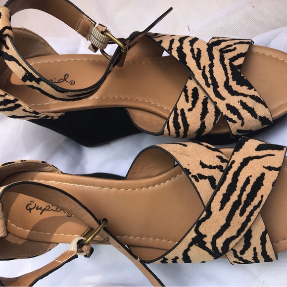 Qupid Tan and Black Zebra Print Wedge Sandals - Picture 2 of 2